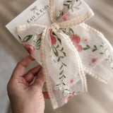 Vintage Pink Rose Embroidered Bow