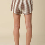 Brown Lena Striped Elastic-Waist Shorts