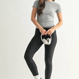 Grey Short-Sleeved Micro-Ribbed Top