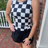 Checkered Print Slim Fit Tank Top