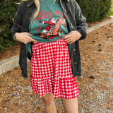 GINGHAM PRINT KNIT MINI SKIRT