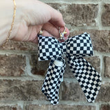 Checkered Bow Chapstick Holder Key Chain