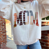 Cream Fall Patchwork Mom Crewneck