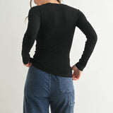 Black Long-Sleeved Micro-Ribbed Top