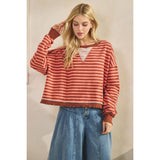 Coral Combo Cropped Striped French Terry Top