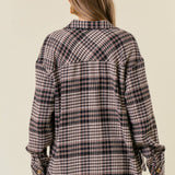 Plaid Front Button-Down Shacket W/ Patch Pocket