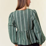 Corduroy Long Sleeve Bow Tie Front Peplum Blouse