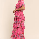 Flower Printed Chiffon Maxi Dress