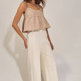 Floral Jacquard Tie Shoulder Flowy Babydoll Tank Top