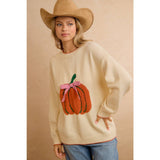Pumpkin Graphic With Bow Sweater Top