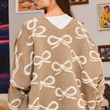 Oversized Ribbon Pullover Sweater Cardigan