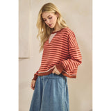 Coral Combo Cropped Striped French Terry Top