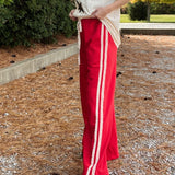 LACE STRIPED ELASTIC WAIST TERRY SWEATPANTS