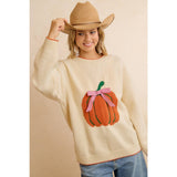 Pumpkin Graphic With Bow Sweater Top