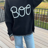 Halloween "Boo" Sweater With 3D Braided Writing