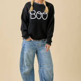 Halloween "Boo" Sweater With 3D Braided Writing