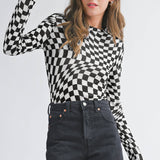 Checkered Pattern Long Sleeve Top