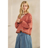 Coral Combo Cropped Striped French Terry Top