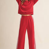 Red Stripe Cropped Top & Wide Leg Pants Set
