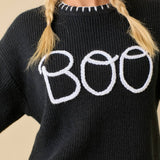 Halloween "Boo" Sweater With 3D Braided Writing