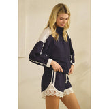 Navy Track Shorts with Lace Detail
