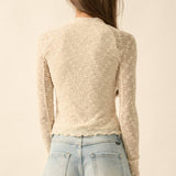 Floral Stretch Lace Mock-Neck Thumbhole Top