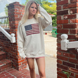 Ivory American Flag Applique Crew