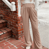 Tan Smocked Ribbed Wide Leg Pants