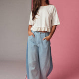 Eyelet Hem Boxy Knit Top