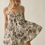 Floral-Print Woven Paneled A-Line Babydoll Romper