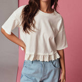 Eyelet Hem Boxy Knit Top