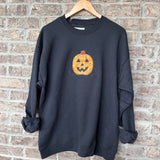 Black Floral Pumpkin Appliqué Crew