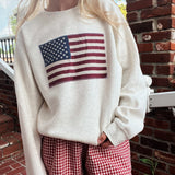 Ivory American Flag Applique Crew