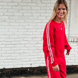 Red Stripe Cropped Top & Wide Leg Pants Set