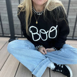 Halloween "Boo" Sweater With 3D Braided Writing
