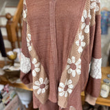 Heavy Waffle Knit Lace Flower Sweatshirt Top