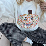 Crewneck Top With Floral Printed Pumpkin Patchwork