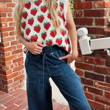 Strawberry Oversized Sleeveless Sweater Knit Top