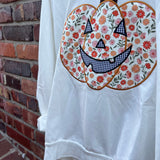 Crewneck Top With Floral Printed Pumpkin Patchwork