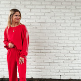 Red Stripe Cropped Top & Wide Leg Pants Set