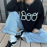 Halloween "Boo" Sweater With 3D Braided Writing