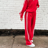 Red Stripe Cropped Top & Wide Leg Pants Set