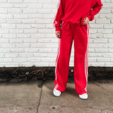 Red Stripe Cropped Top & Wide Leg Pants Set