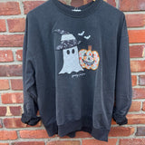 Halloween Patchwork Long Sleeve Crewneck With Mineral Wash