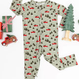 Red Christmas Trucks Small Ribbed Zip Romper