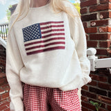 Ivory American Flag Applique Crew