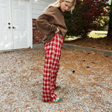 Red Plaid Wide Leg Pants – Festive Holiday Lounge