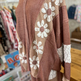 Heavy Waffle Knit Lace Flower Sweatshirt Top