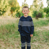 Navy Stripes Hooded French Terry Set