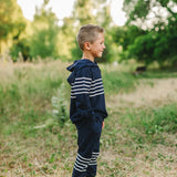Navy Stripes Hooded French Terry Set